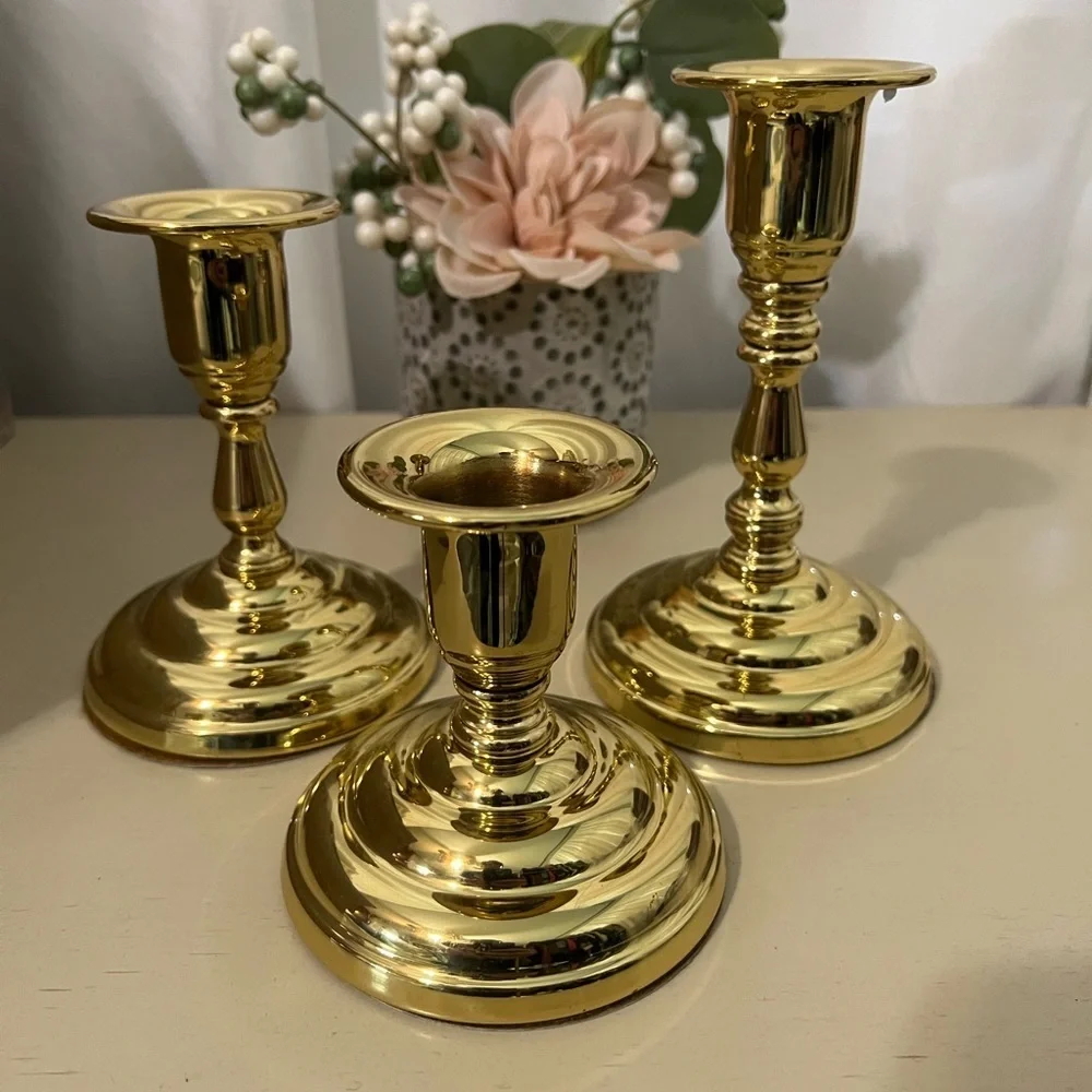 Copper Craft Made in USA Brass Candle Holders Set - Picture 3 of 4